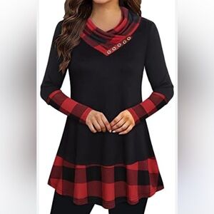 Bebonnie black with Red and Black buffalo Plaid pullover Long Sleeve Shirt Sz L